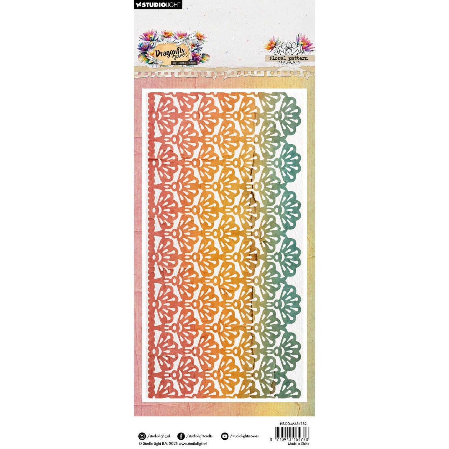 Studio light • hazel eaton mask floral pattern dragonfly dreams 105x210x1mm