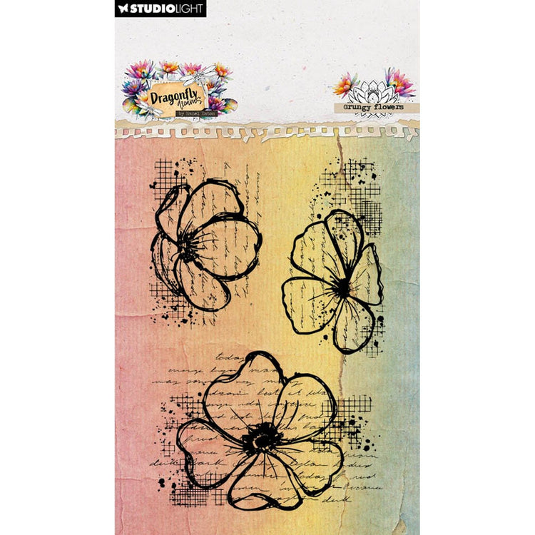 Studio light • hazel eaton clear stamp grungy flowers dragonfly dreams 62x93x3mm 3 pieces