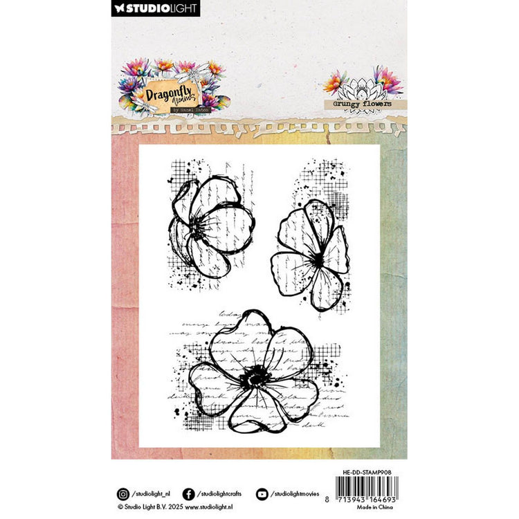 Studio light • hazel eaton clear stamp grungy flowers dragonfly dreams 62x93x3mm 3 pieces