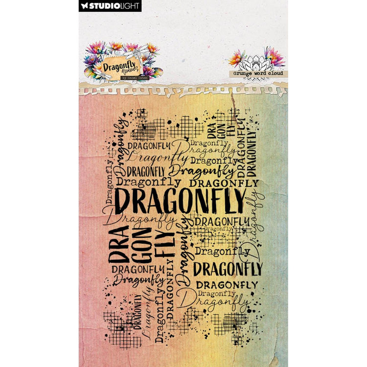 Studio light • hazel eaton clear stamp grunge word cloud dragonfly dreams 62x93x3mm