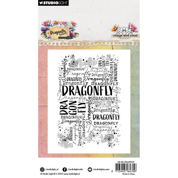 Studio light • hazel eaton clear stamp grunge word cloud dragonfly dreams 62x93x3mm