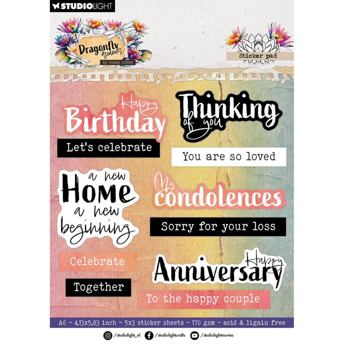 Studio light • hazel eaton sticker paper pad sentiments dragonfly dreams 105x148x3mm 20 sheets