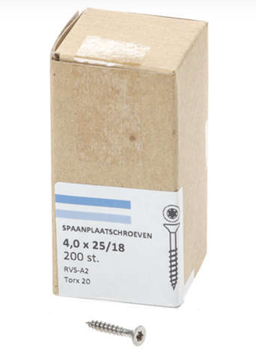 Hoenderdaal fasteners hoenderdaal spaanplaatschroef rvs-a2 platkop deeldraad torx tx20 4.0x25 18 | 200 stuks - 0206.30.25101