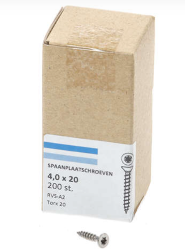 Hoenderdaal fasteners hoenderdaal spaanplaatschroef rvs-a2 platkop voldraad torx tx20 4.0x20 | 200 stuks - 0206.30.25001