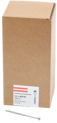 Hoenderdaal fasteners hoenderdaal spaanplaatschroef verzinkt platkop deeldraad torx tx25 4.5x80 50 | 200 stuks - 0206.01.34401