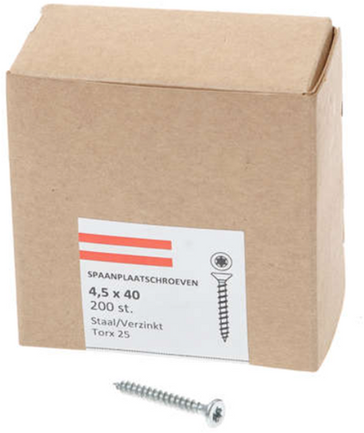 Bouwkern spaanplaatschroeven platkop torx verzinkt 4.5x40mm