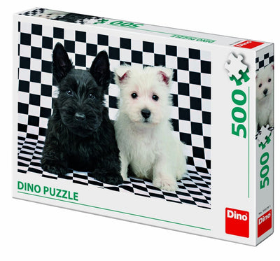 puzzel 2 schattige puppy apos;s in zwart wit 500 stukjes