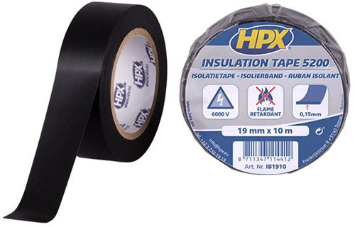 Hpx pvc isolatietape 19 mm x 10 meter - zwart
