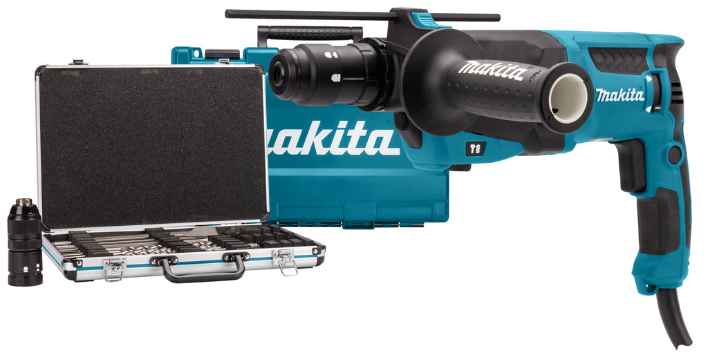 Makita hr2630tx12 combihamer | sds-plus | met verwisselbare boorkop 800w 2.4j + 17-delige boor beitelset - hr2630tx12