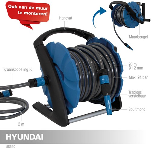 Hyundai slangenhaspel 20 meter | 12 mm slangdikte - 58620