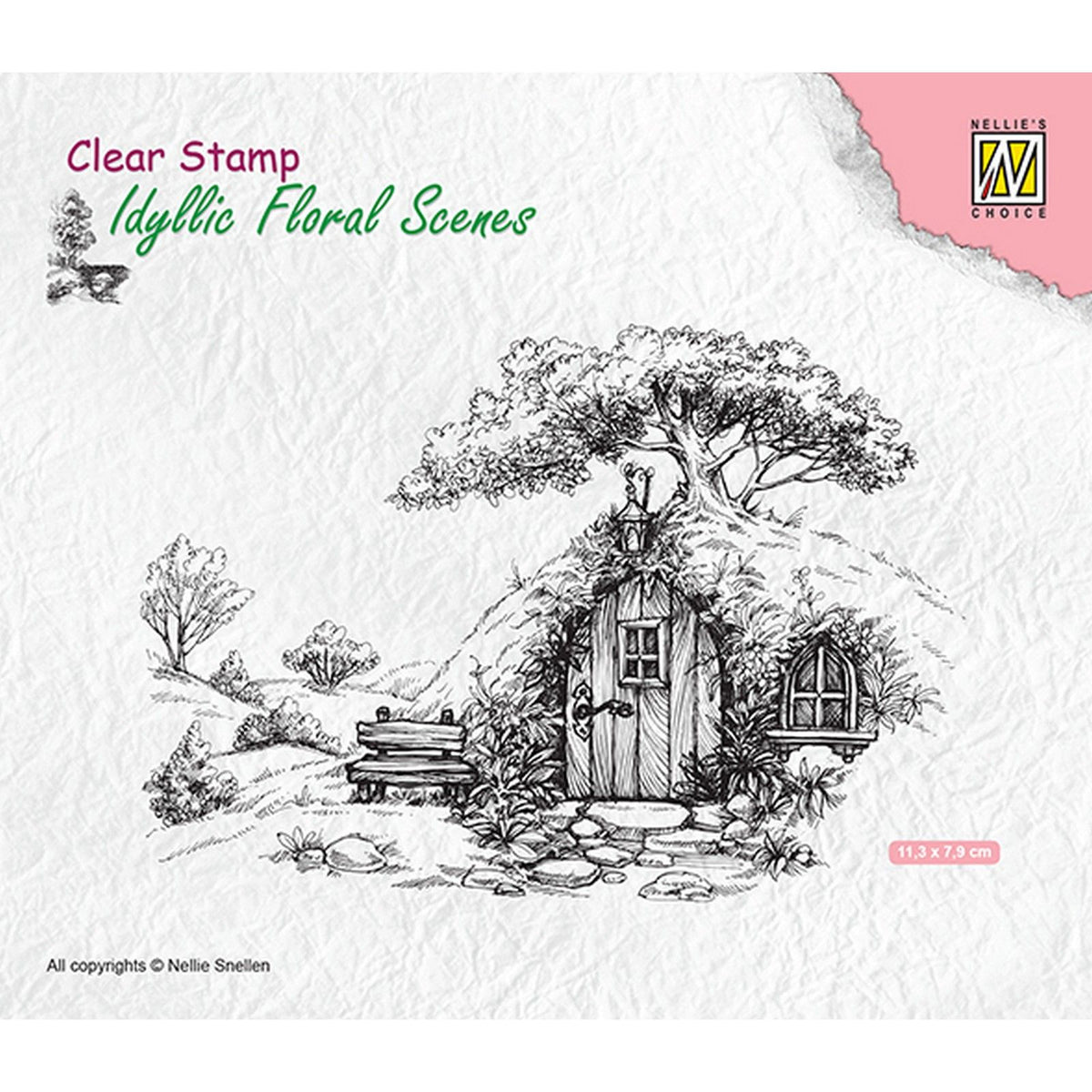 Nellie's choice • idyllic floral scenes clear stempel scene with old house