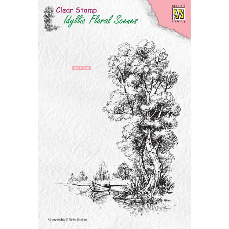Nellie's choice • idyllic floral scenes clear stempel scene tree with boat 100x140mm
