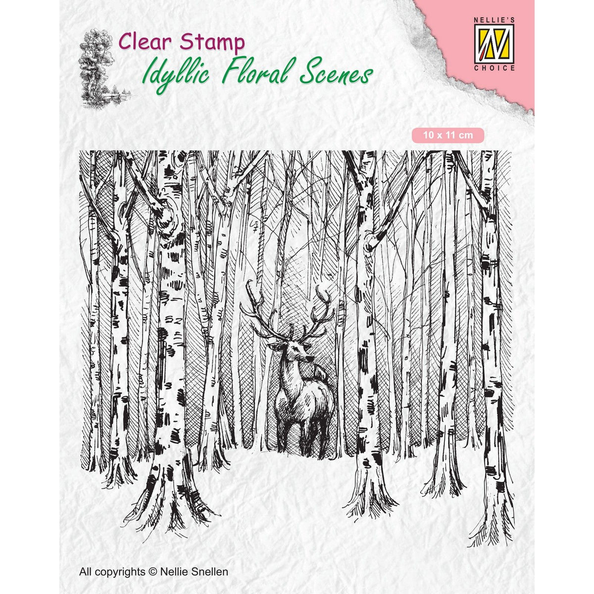 Nellie's choice • idyllic floral scenes clear stempel deer in forrest 95x126mm