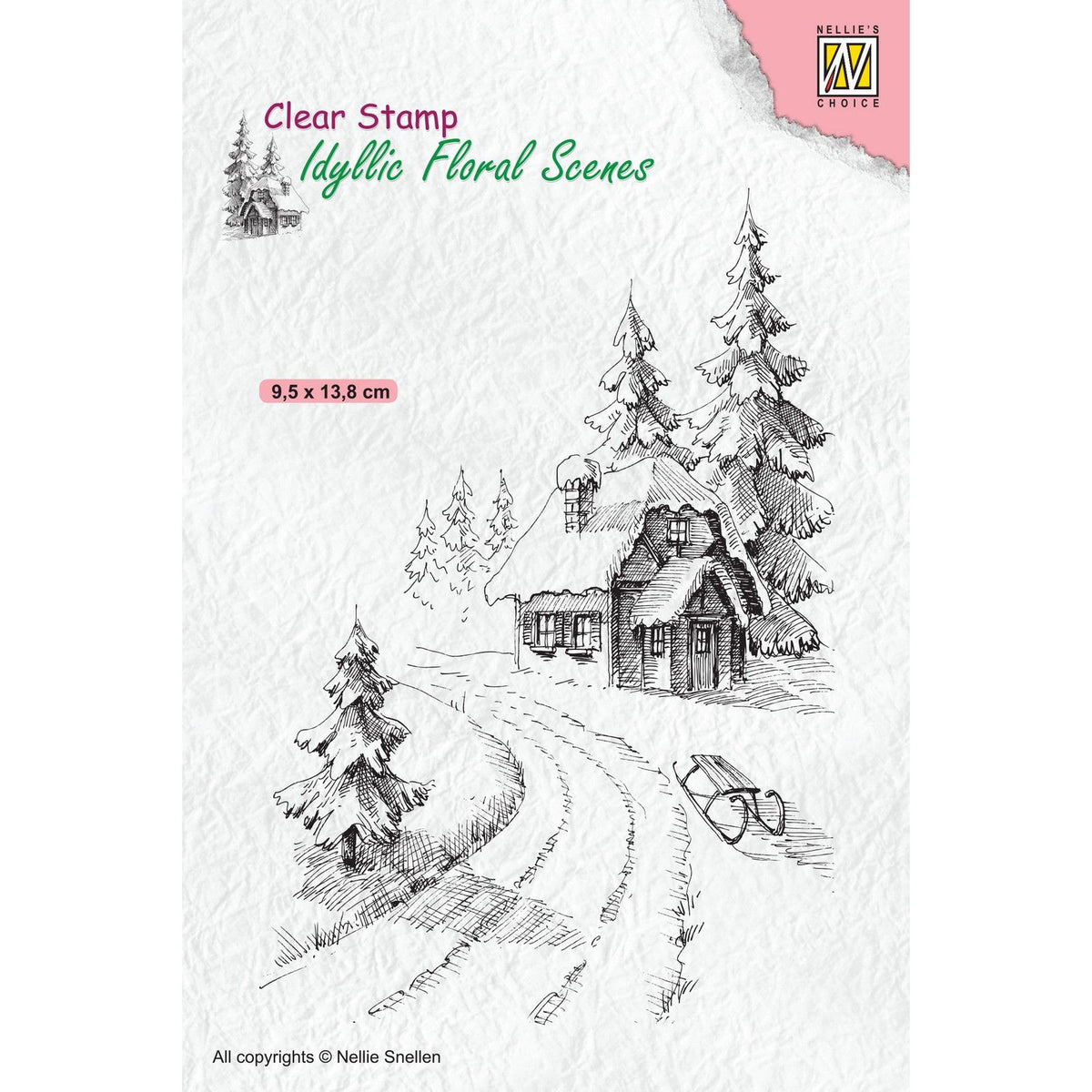 Nellie's choice • idyllic floral scenes clear stempel wintery house (95x138mm)