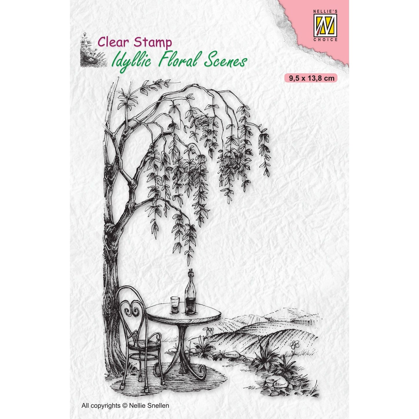 Nellie's choice • idyllic floral scenes clear stempel outsite seating with tree