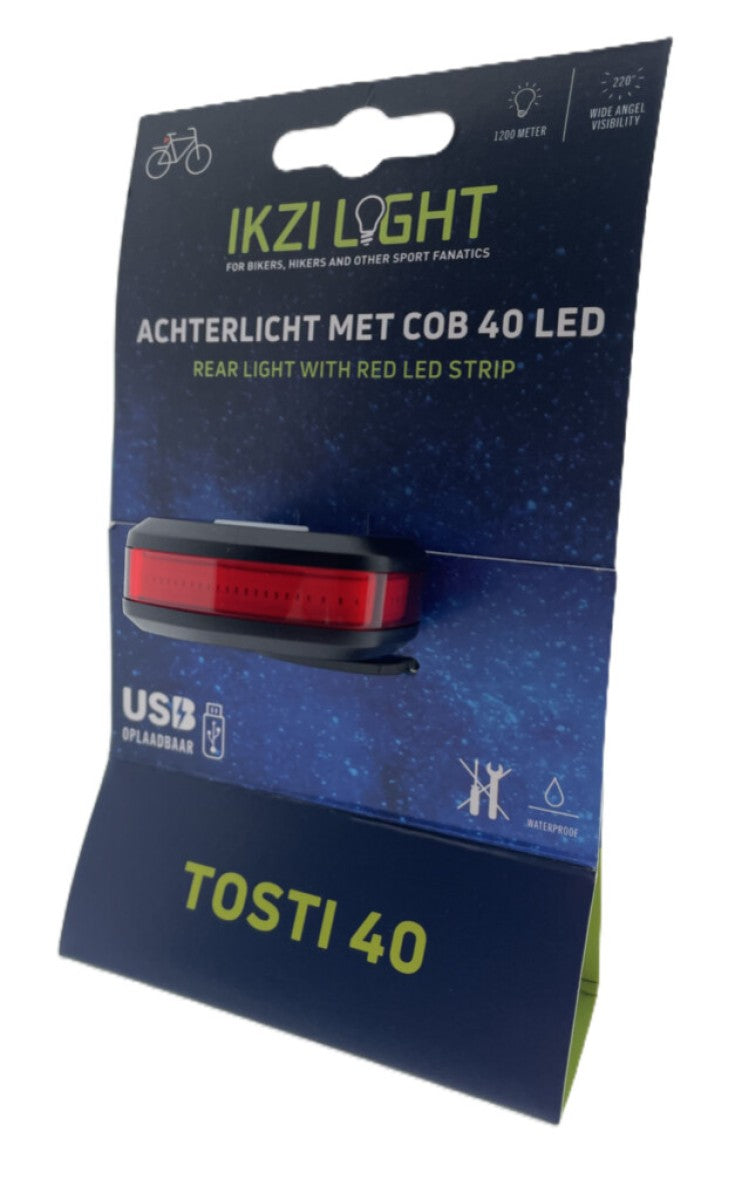 Buzaglo ikzilight achterlicht tosti 40 cob led, usb-oplaadbaar