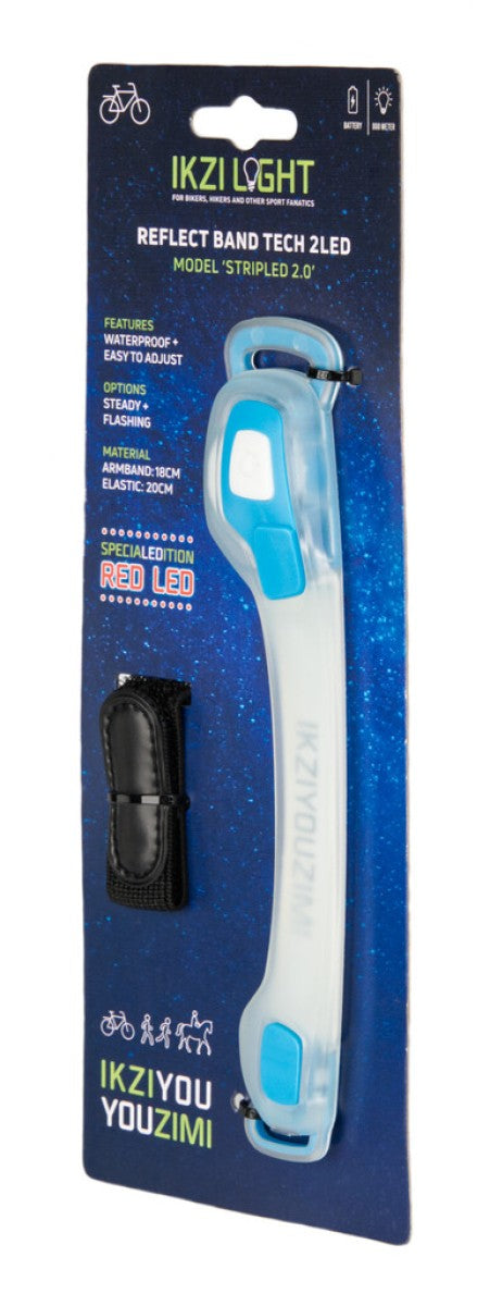 Ikzi light armband stripled 2x rode led, transparant blauw