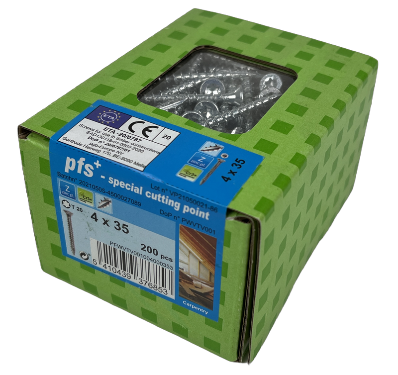 Pgb-europe pfs+ | spaanplaatschroef pfs+ vzk-t ø 4,0x35 zn - 200 stuks - pfwvtv001004000353