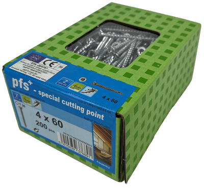 Pgb-europe pfs+ | spaanplaatschroef pfs+ vzk-t ø 4,0x60 zn - 200 stuks - pfwvtv001004000603