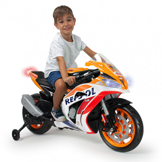 Injusa Repsol elektrische kindermotorfiets 12V oranje wit