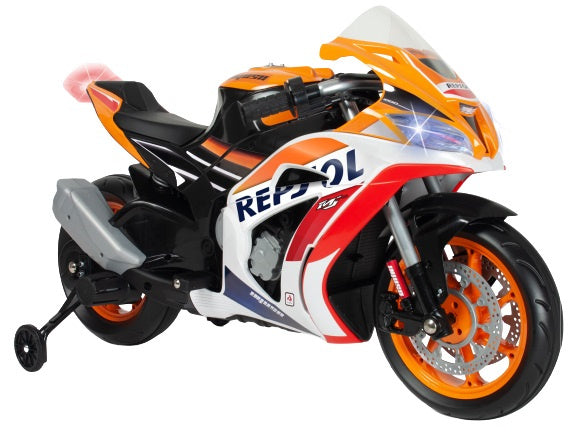 Injusa Repsol elektrische kindermotorfiets 12V oranje wit