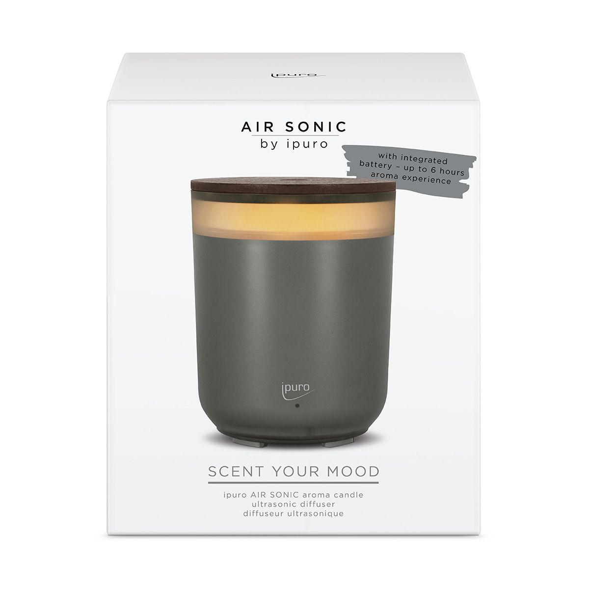 Ipuro air sonic aroma kaars grijs