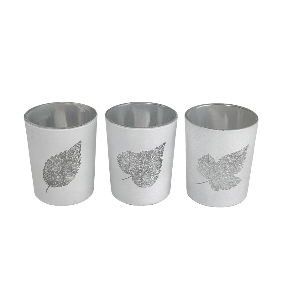 J-line theelichthouderset glas blad ø6x7cm 3-delig