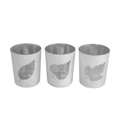 J-line theelichthouderset glas blad ø6x7cm 3-delig