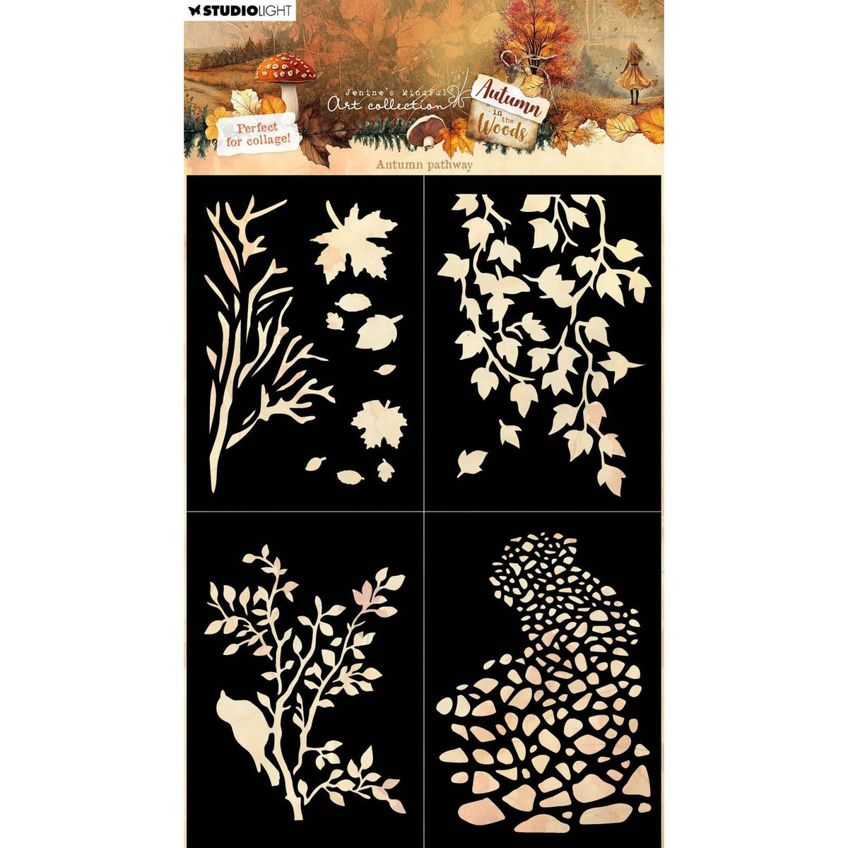 Studio light • jenine's mindful art autumn in the woods mask autumn pathway, 4 masks