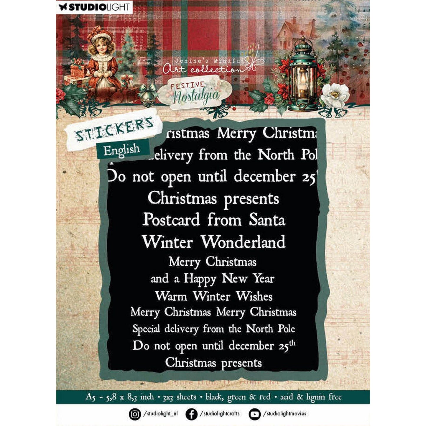 Studio light • festive nostalgia sticker sheets black, red green eng