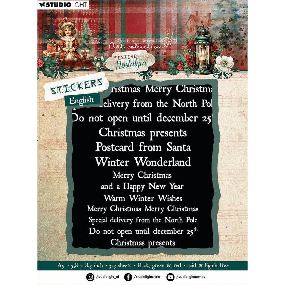 Studio light • festive nostalgia sticker sheets black, red green eng