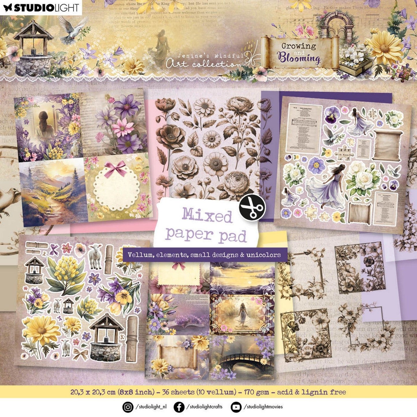 Studio light • growing blooming mixed paper pad vellum unicolor elements