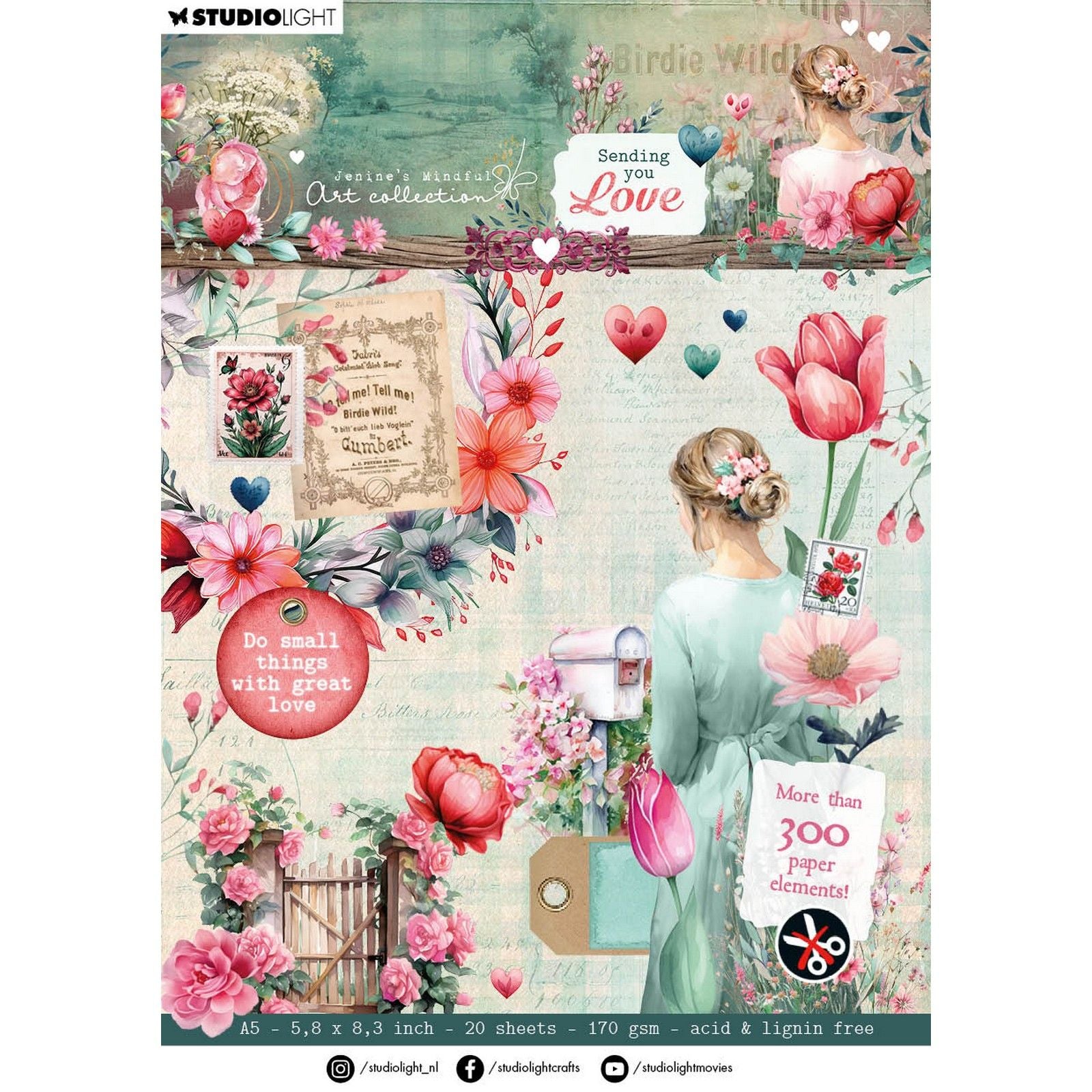 Studio light • jenine's mindful art die-cut paper pad sending you love paper elements
