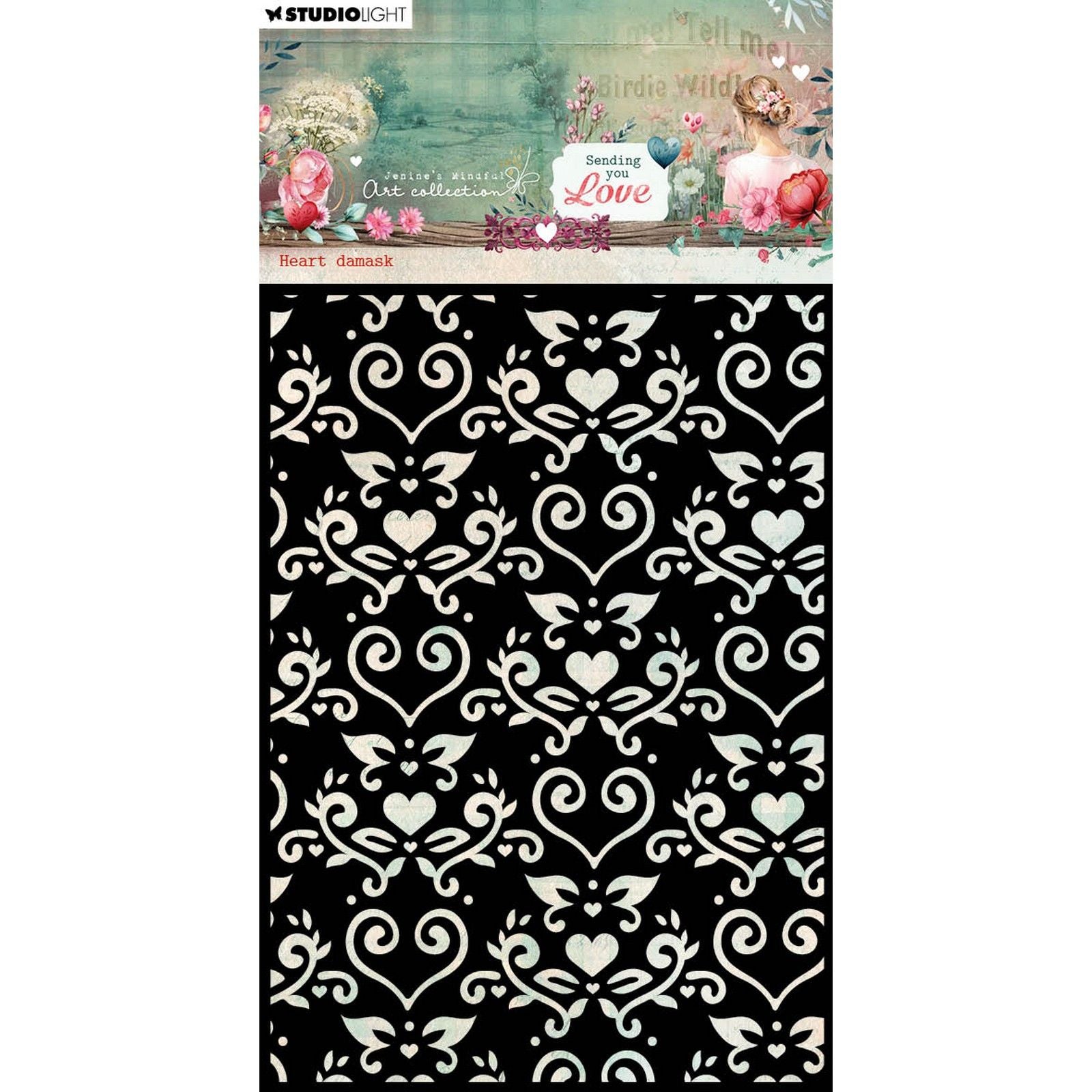 Studio light • jenine's mindful art mask sending you love heart damask