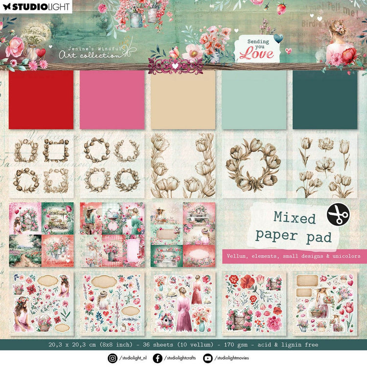 Studio light • jenine's mindful art mixed paper pad sending you love vellum, unicolor elements
