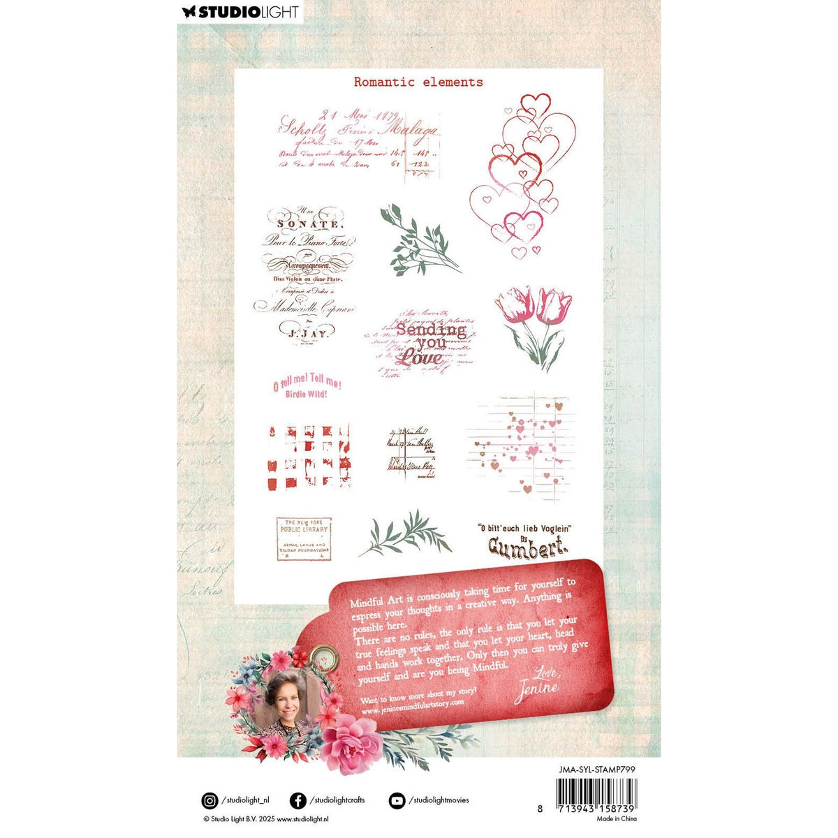 Studio light • jenine's mindful art clear stamps sending you love romantic elements