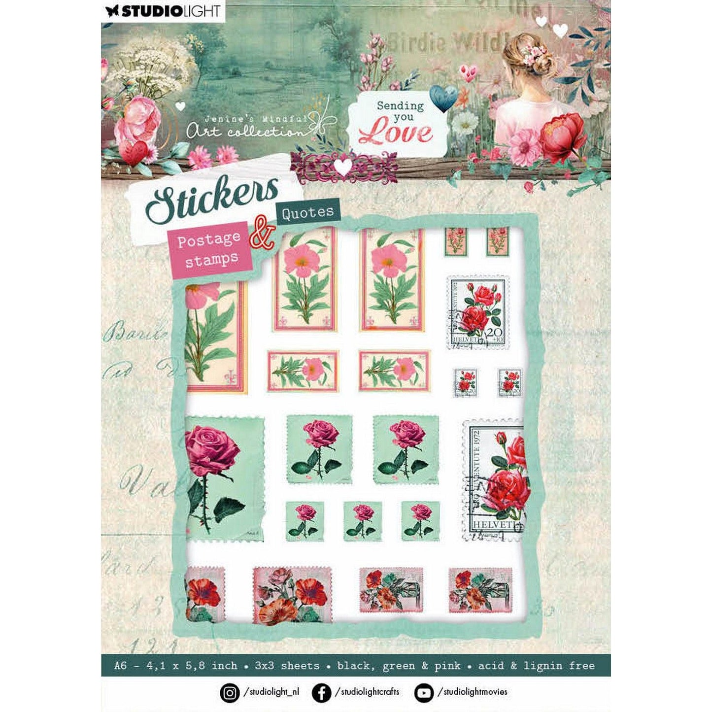 Studio light • jenine's mindful art sticker sheets sending you love postage stamps quotes