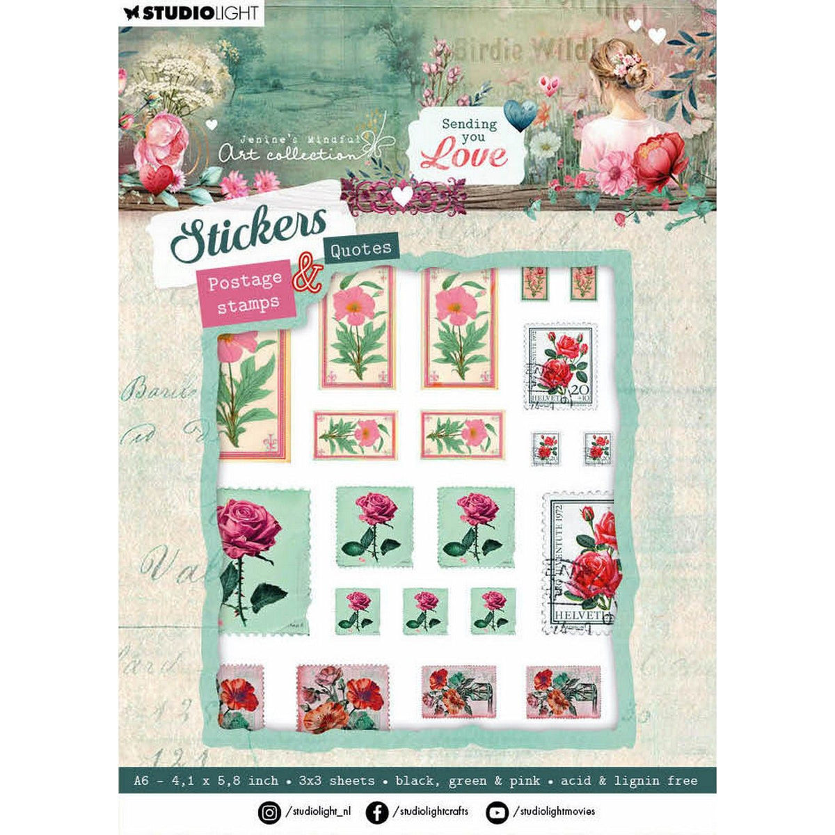 Studio light • jenine's mindful art sticker sheets sending you love postage stamps quotes