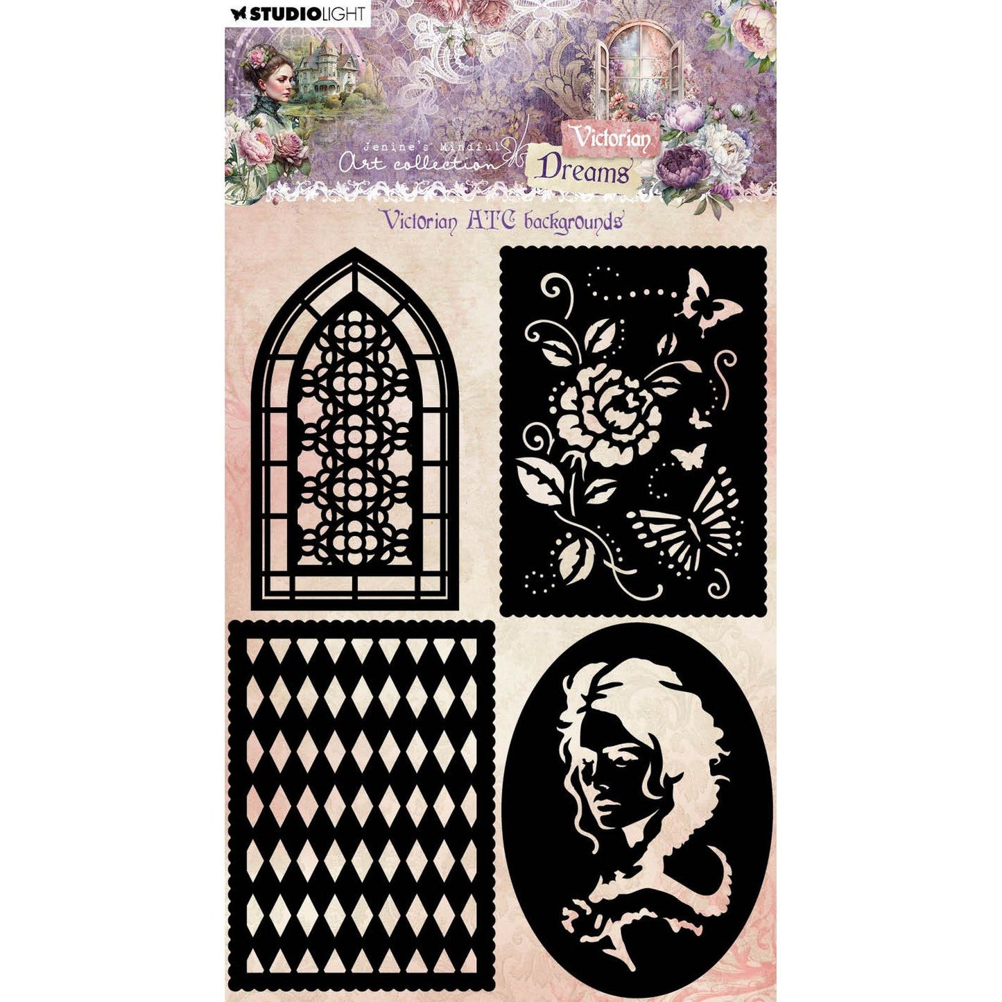 Studio light • victorian dreams mask stencil victorian atc backgrounds