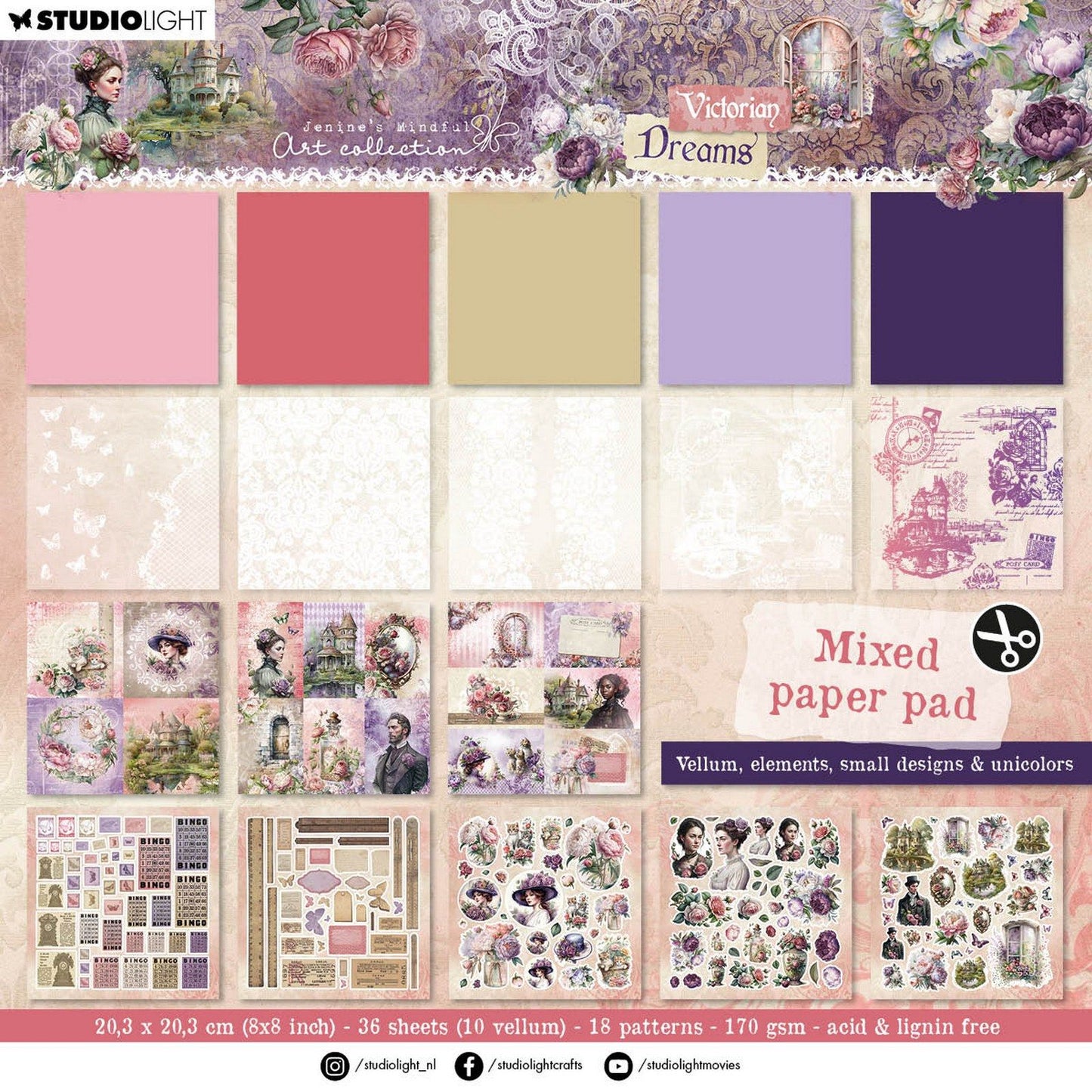 Studio light • victorian dreams mixed paper pad vellum, unicolor elements