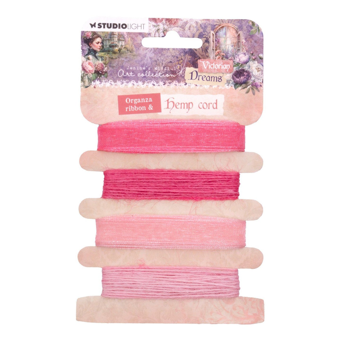 Studio light • victorian dreams ribbon organza hemp - pinks