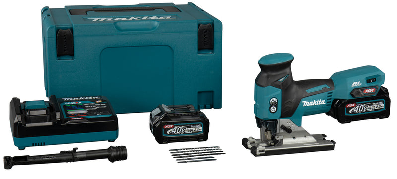 Makita jv001gd201 40 v max accu decoupeerzaag t-greep body | 2,5 ah accu (2 st), snellader, in m-box