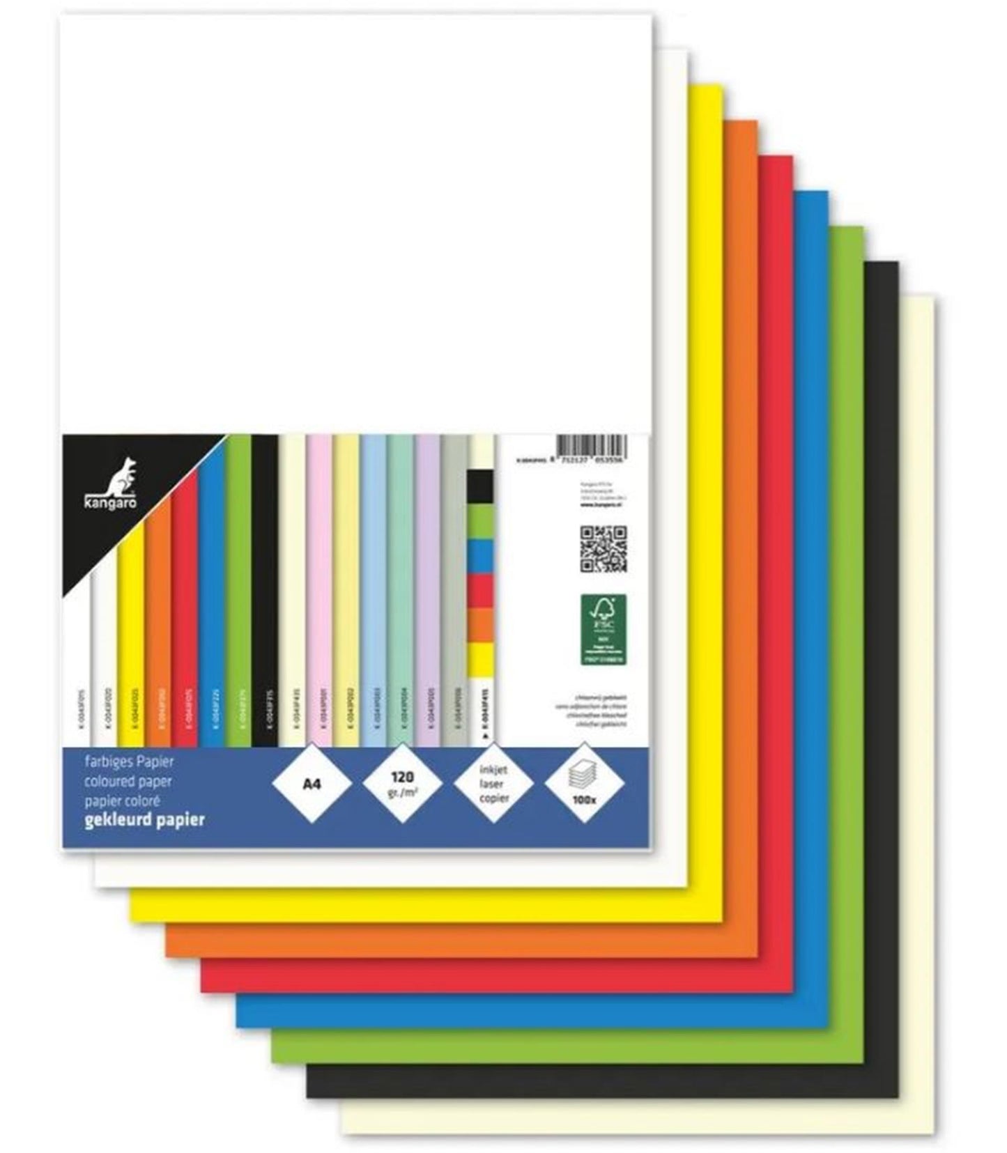Kangaro kopieerpapier a4 120gr 100vel assorti kleuren in pak