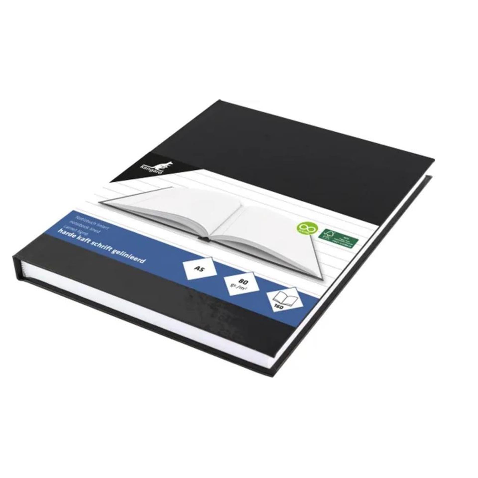 Kangaro schoolschrift - a5 - lijn - 160 pagina's - 80 grams - harde kaft - zwart - 5 stuks
