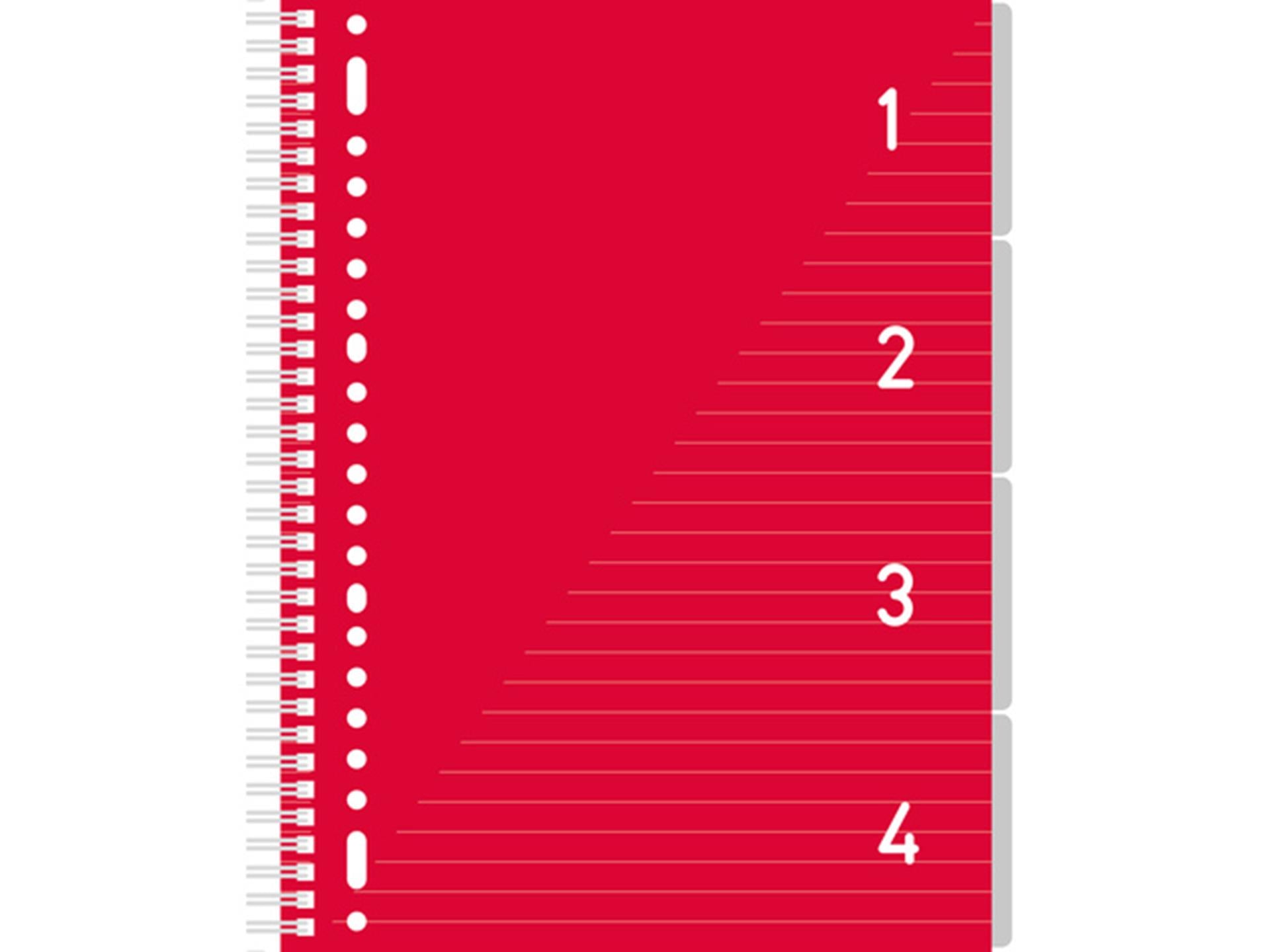 Kangaro 4 in 1 schrijfblok a4, gelinieerd rood met tabs