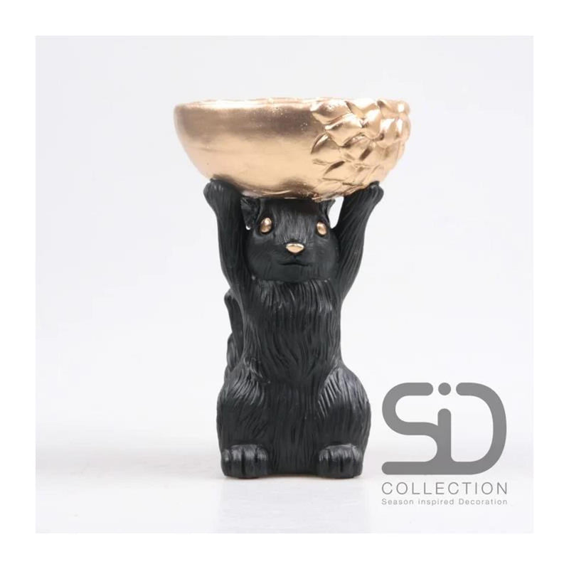 Season inspired decoration beeld eekhoorn met bak 14x22,5cm zwart