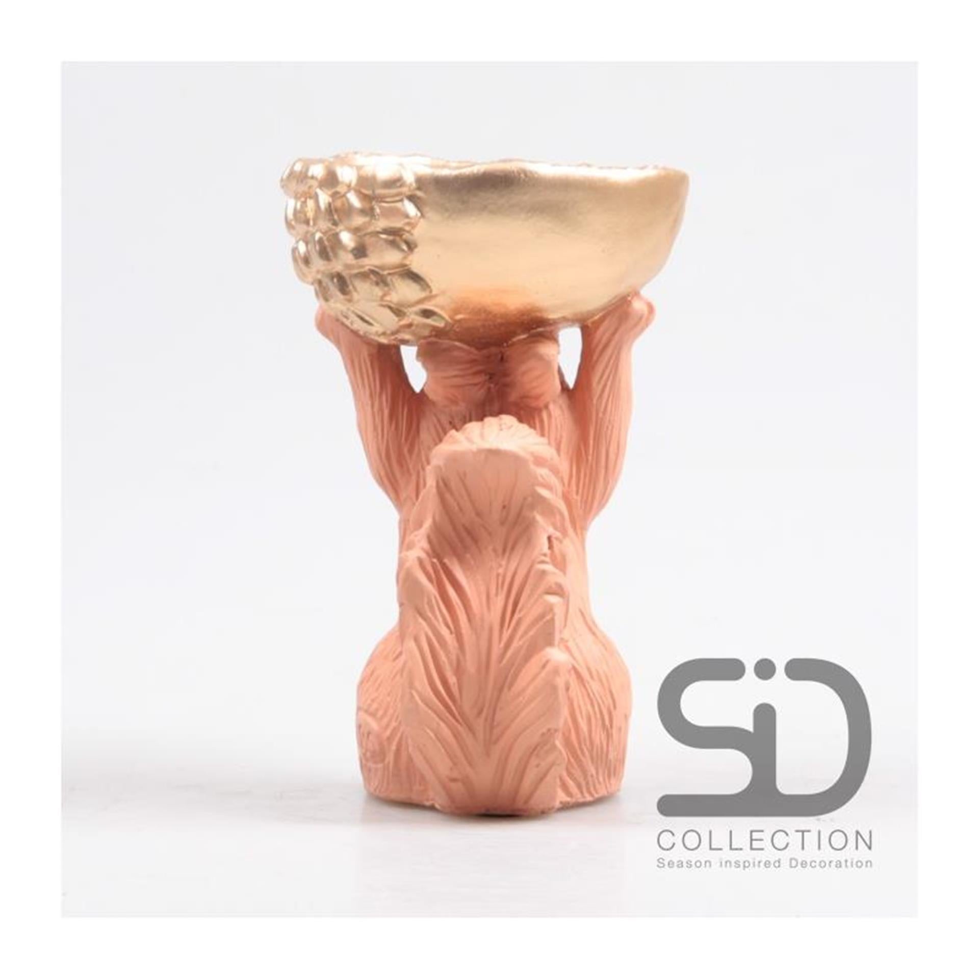 Season inspired decoration beeld eekhoorn met bak 11x9,5x18cm beige