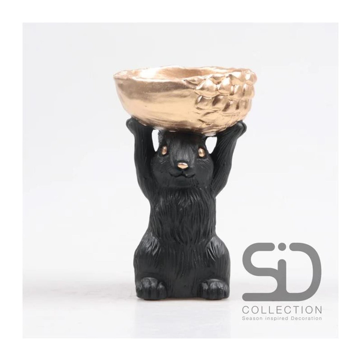 Season inspired decoration beeld eekhoorn met bak 11x9,5x18cm zwart