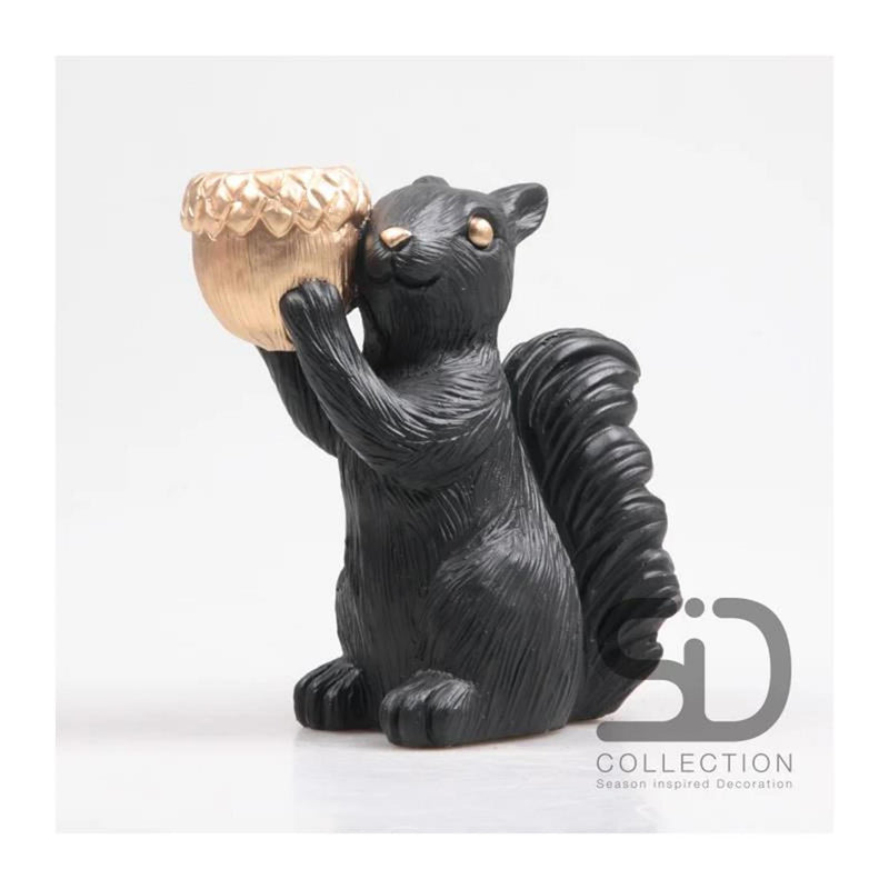 Season inspired decoration theelichthouder eekhoorn 20,5cm zwart