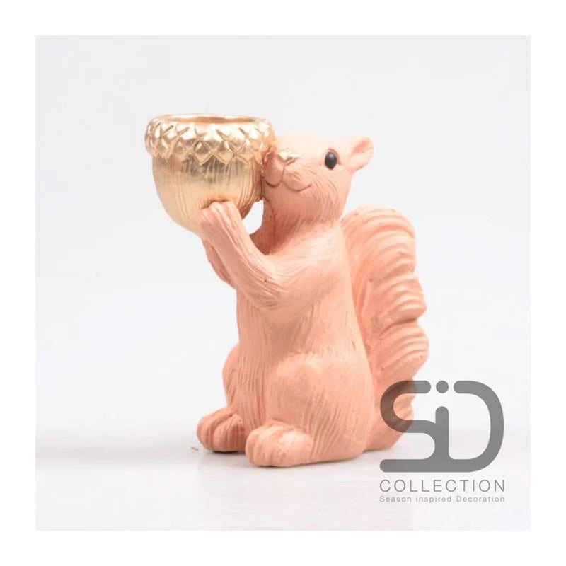 Season inspired decoration theelichthouder eekhoorn 16,3cm beige